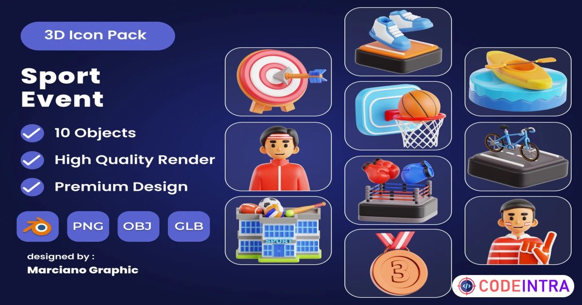 Sport Event 3D Icon Pack PNG Set 1 - Codeintra