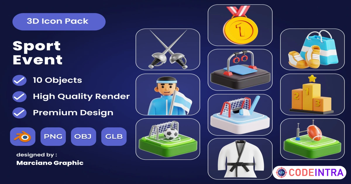 Sport Event 3D Icon Pack PNG set 2 - Codeintra