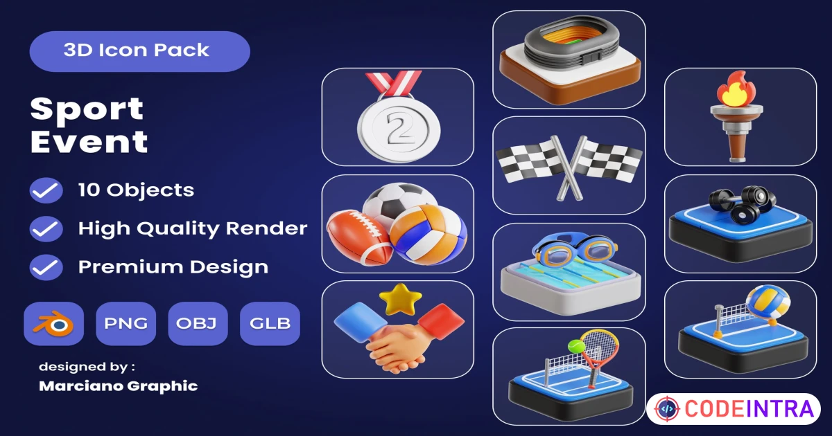 Sport Event 3D Icon Pack PNG Set 3 - Codeintra