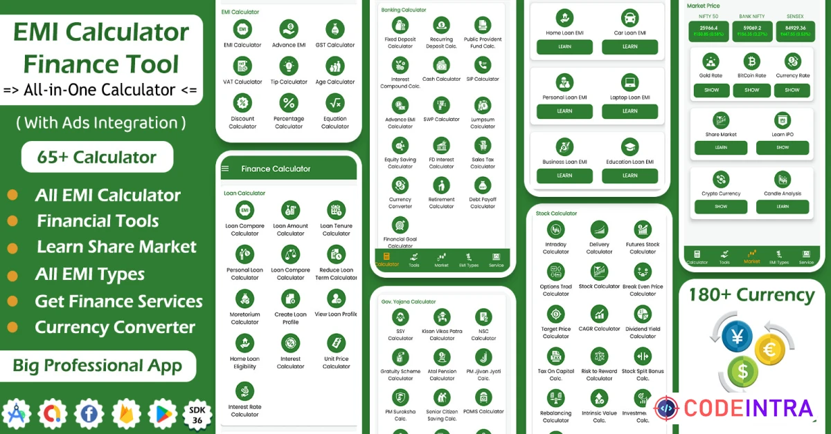 Product featured image Super EMI Calculator : Finance Tools Android App - Codeintra