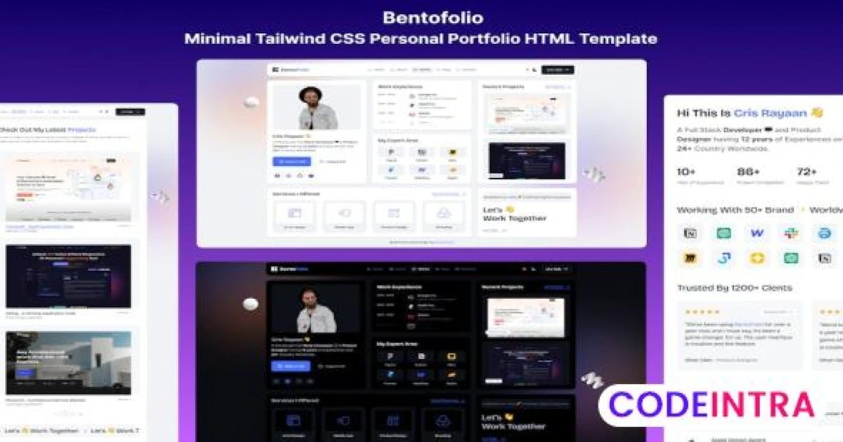 Tailwind CSS Personal Portfolio HTML Template - Codeintra