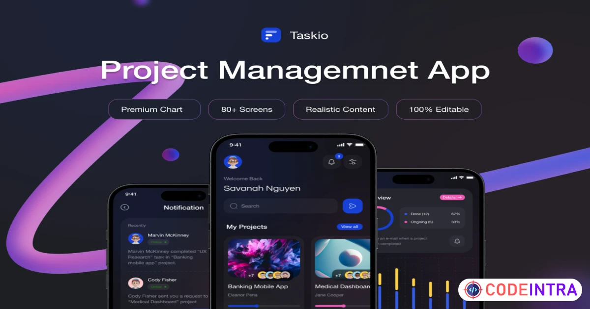 Taskio - Project Managemnet Mobile UI Kit - Figma Resources - Codeintra