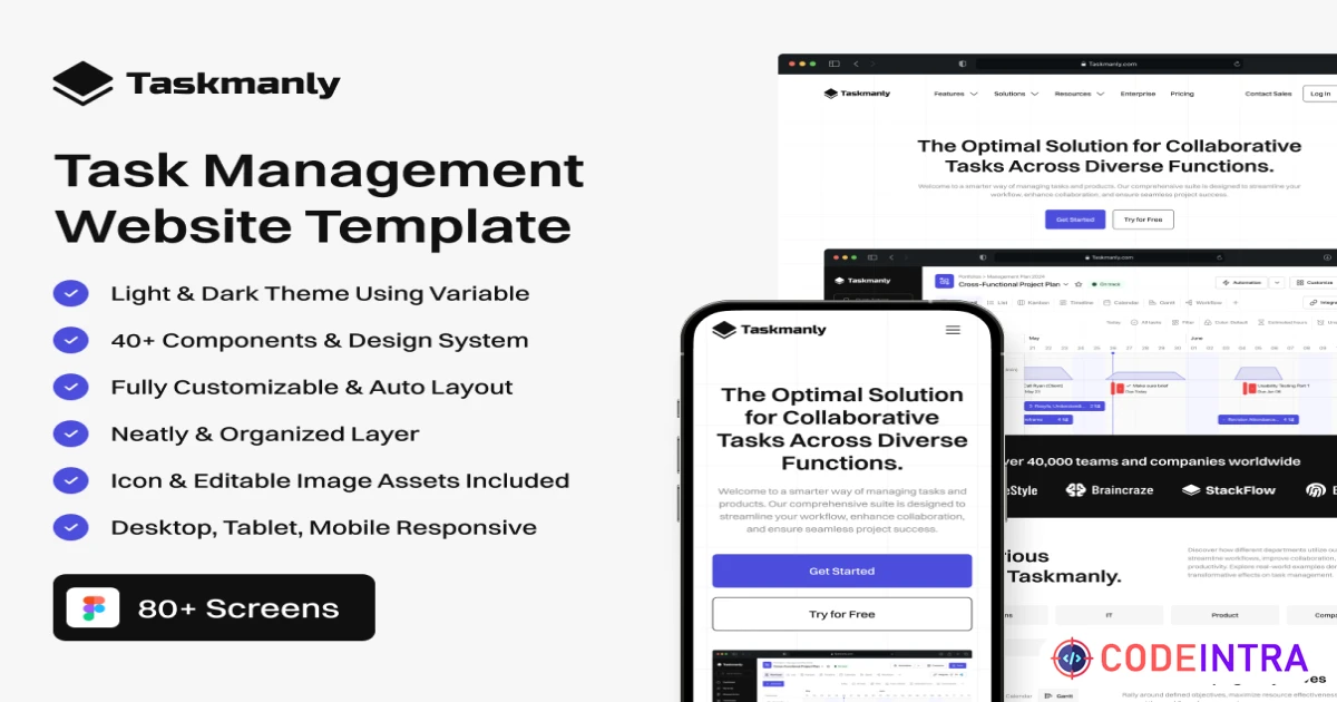Taskmanly - Task Management Website UI Kit - Figma Resources - Codeintra
