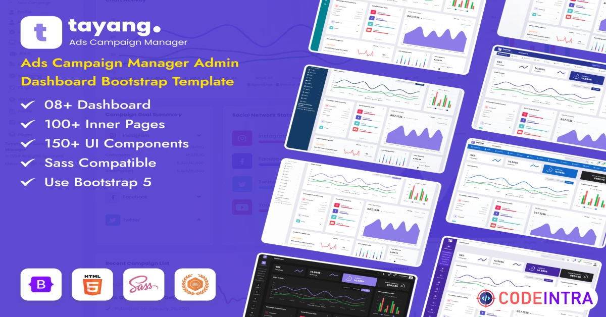 Product featured image Tayang Ads Campaign Admin Dashboard Template - Codeintra