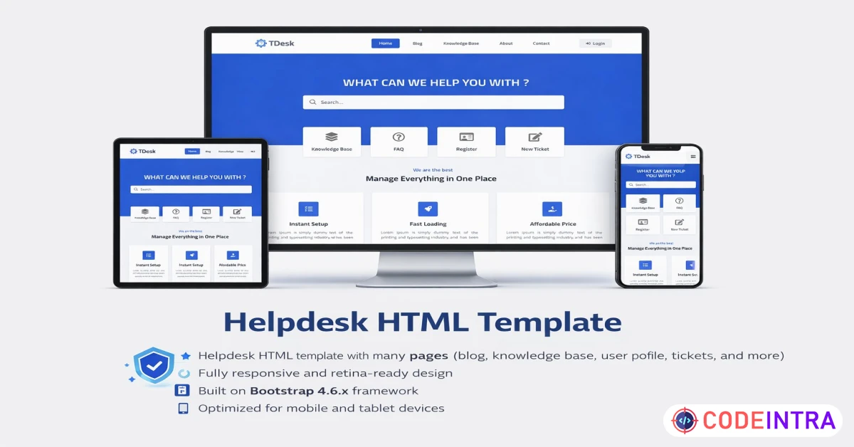 Product featured image TDesk - Helpdesk HTML Bootstrap Template - Codeintra