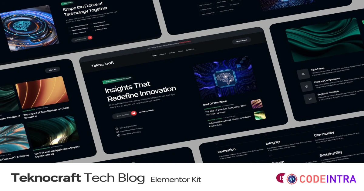 Teknocraft - Dark Theme Technology Blog Template Kit - Codeintra