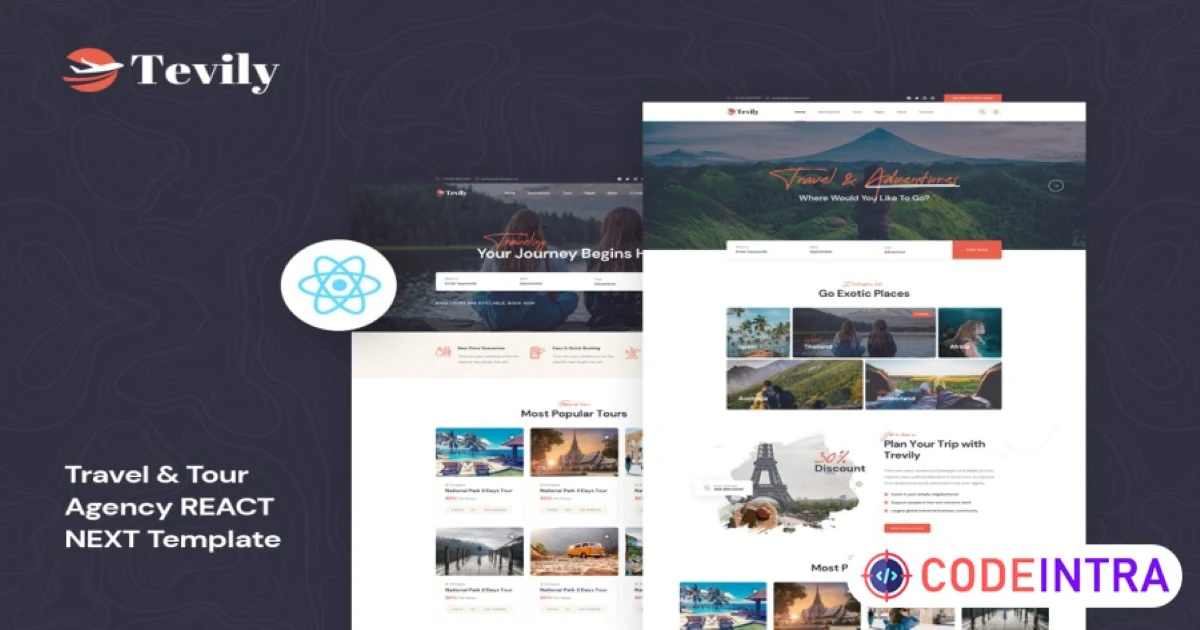 Tevily - Travel & Tour Agency React Next Template - Codeintra