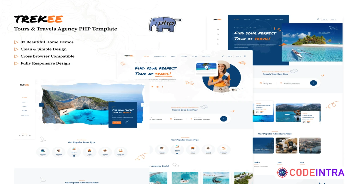 Product featured image Trekee-Tours & Travels Agency PHP Template - Codeintra
