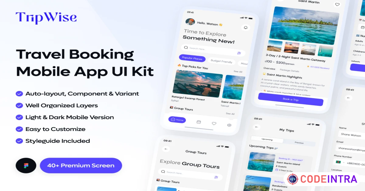 TripWise - Travel Booking App UI - Figma Resources - Codeintra