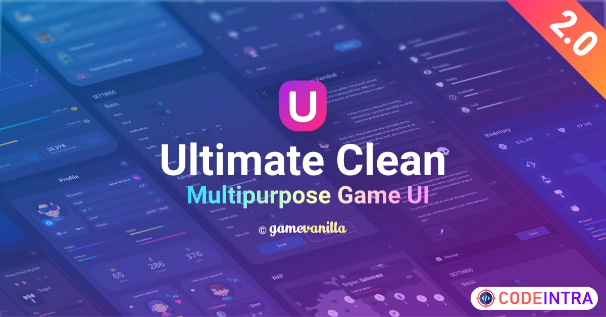 Product featured image Ultimate Clean GUI Pack | 2D GUI | Unity Assets - Codeintra