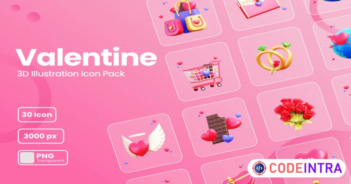 Valentine - 3D Illustration Icon Pack - Codeintra