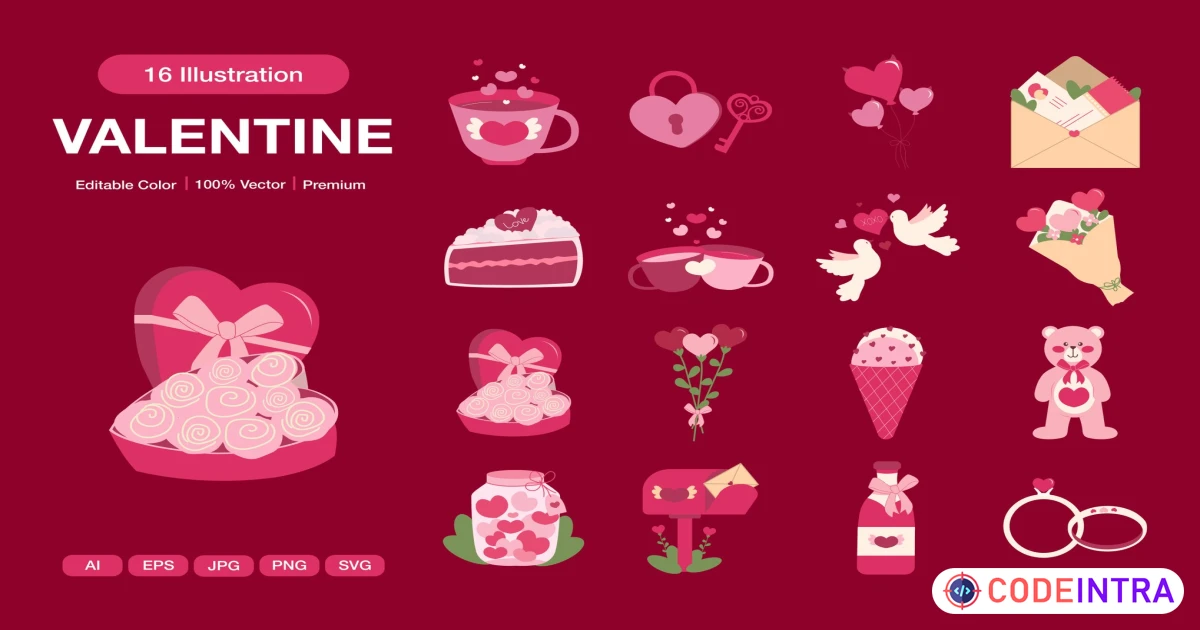 Product featured image Valentine Element Illustrations in AI, EPS, JPG, PNG, SVG - Codeintra