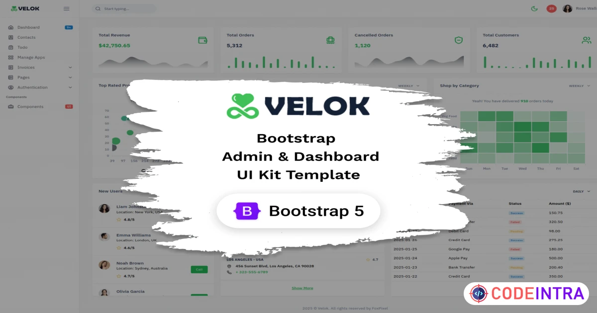 Velok - Bootstrap Admin Dashboard UI Kit Template - Codeintra
