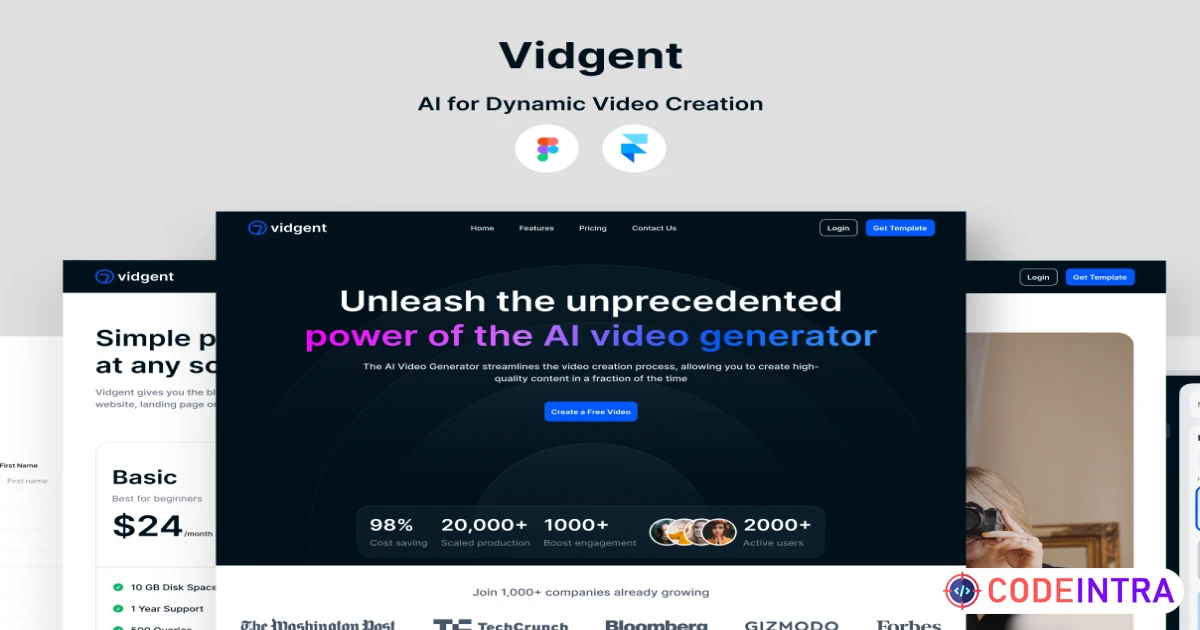 Vidgent - Framer Website Template - Figma Resources - Codeintra
