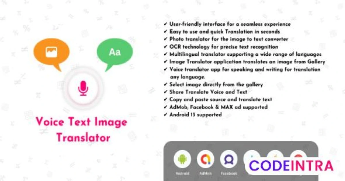 Voice Text Image Translator - Android App - Codeintra