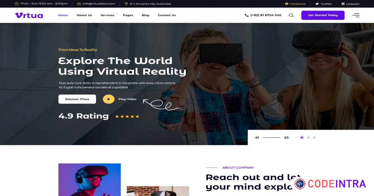 Vrtua - Virtual Reality Services React JS Template - Codeintra
