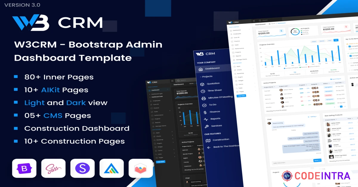 Product featured image W3CRM - Bootstrap Admin Dashboard Template - Codeintra