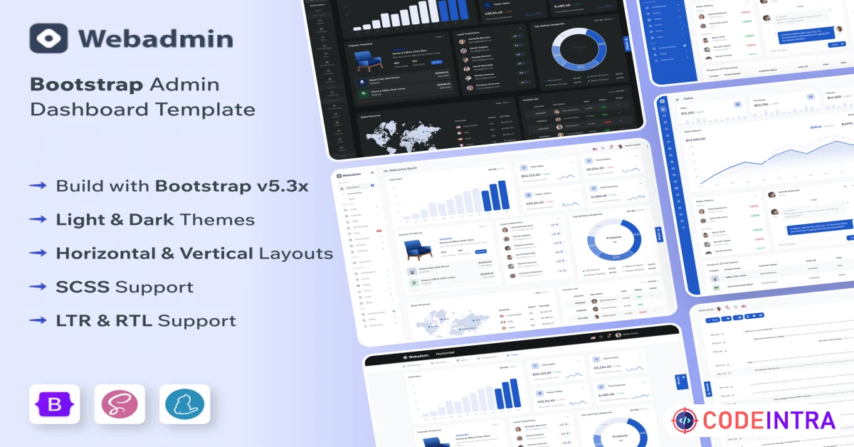 Product featured image WebAdmin – Bootstrap 5 Responsive Dashboard - Codeintra