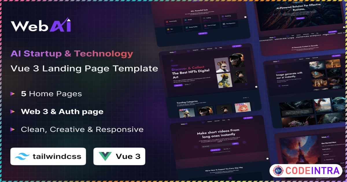 WebAi - AI Startup & Technology Vue 3 Landing Page - Codeintra