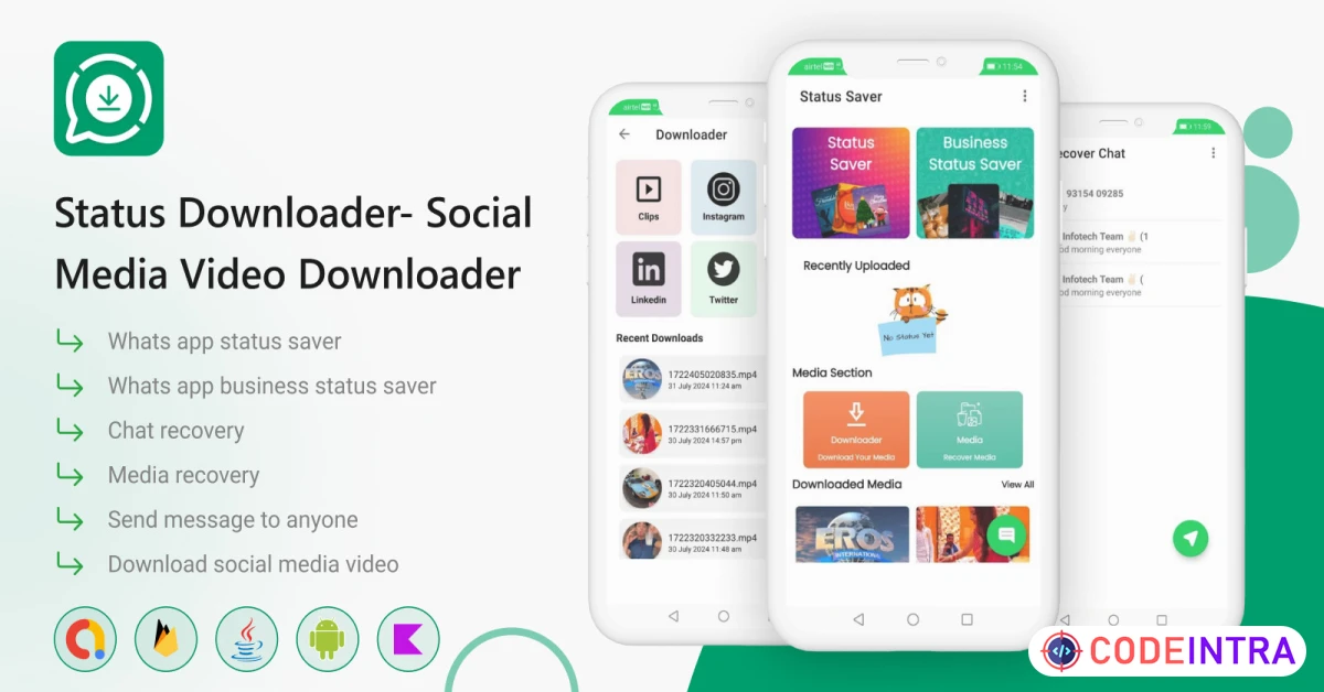 Product featured image WhatsApp Status Saver App - Android Kotlin
 - Codeintra