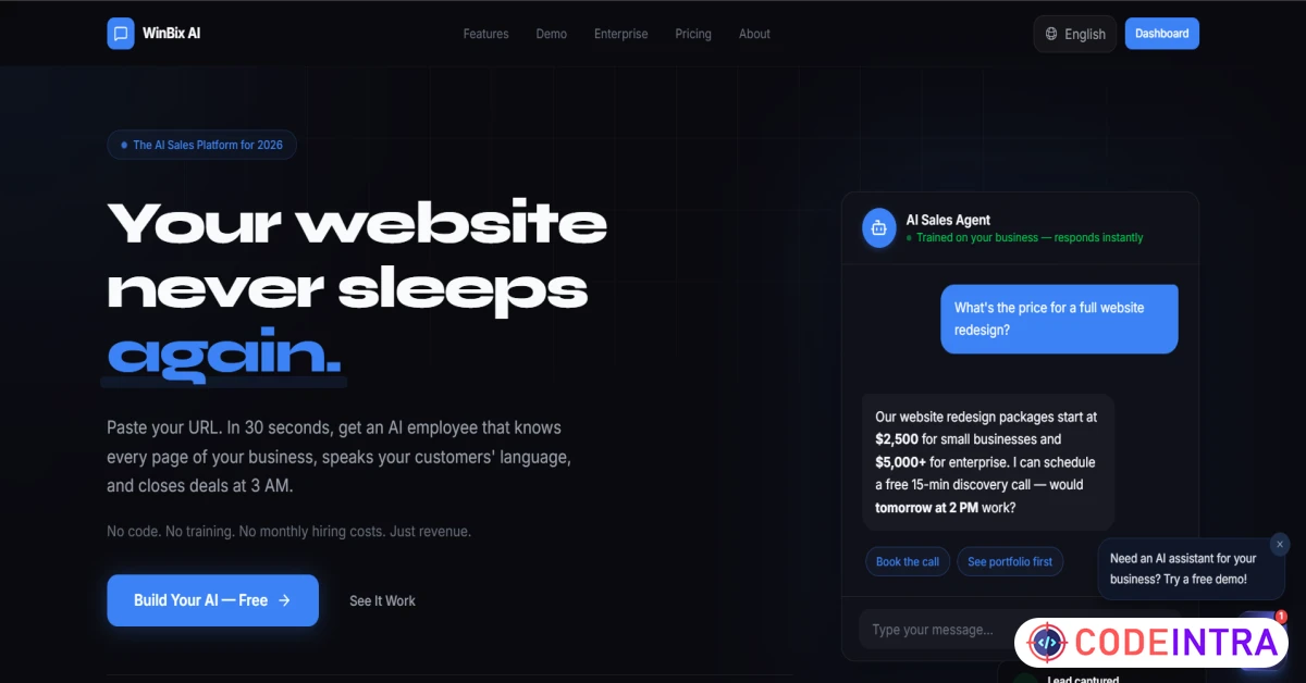 Product featured image WinBix: Turnkey Agentic AI Platform — Deploy Omnichannel AI Agents from any URL in 60 Seconds - Codeintra