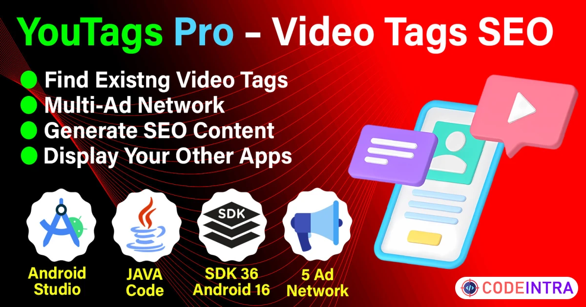 Product featured image YouTags Pro | Boost Your Video Views Android - Codeintra