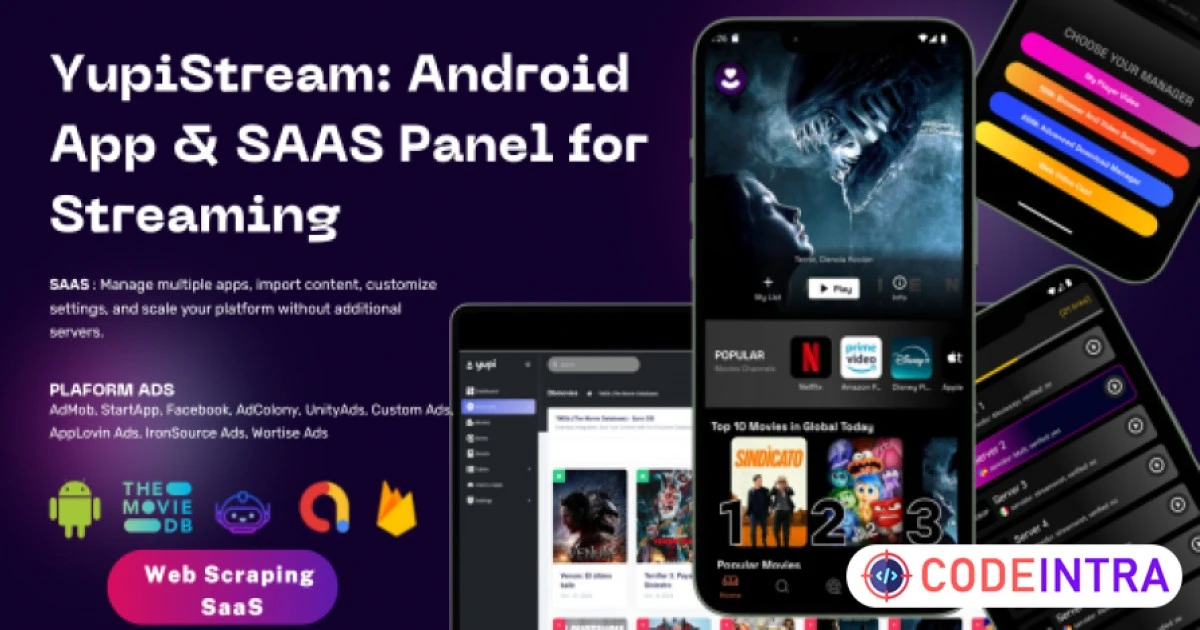 YupiStream Pro - TV & Movie Scraper with SaaS Multi-App Panel - Codeintra