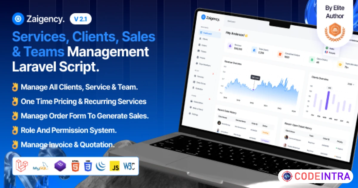 Zaigency - Services, Clients, Sales & Teams Management Laravel Script - Codeintra