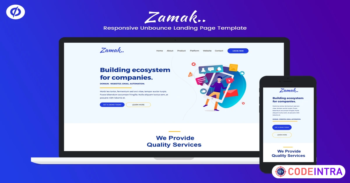 Zamak – Responsive Unbounce Landing Page Template - Codeintra