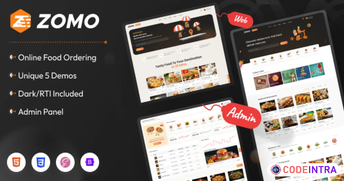 Zomo - Online Organic Food Delivery Bootstrap Template + Admin Template - Codeintra