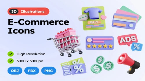 3D E-Commerce Icons PNG OBJ FBX