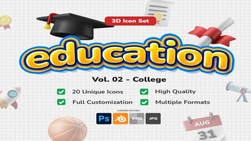 3D Icon Set - Education College Theme
