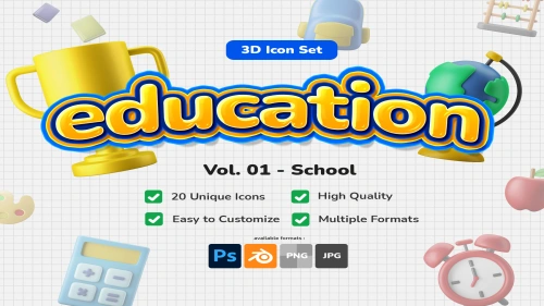 3D Icon Set - Education School Theme