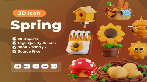 3D Icon Spring Blend File PNG OBJ FBX GLB
