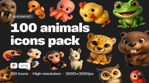 Animals | 100pcs 3D Icons - Figma Resources