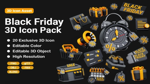 Black Friday 3D Icon Set Premium HD Design