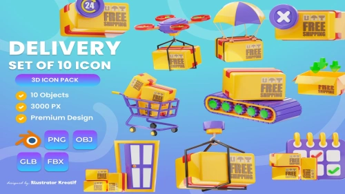Delivery 3d Icon PNG - OBJ - GLB - FBX Premium Design