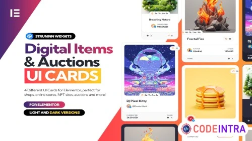 Digital Items and Auctions - Elementor UI Cards