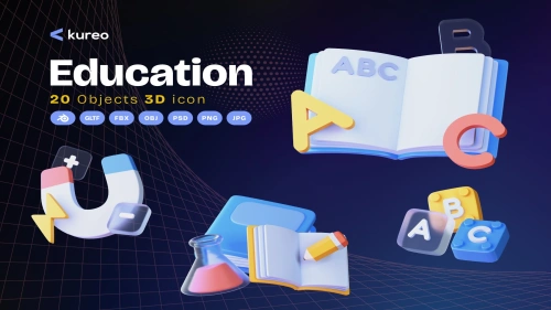 Education 3D BLEND, GLTF, FBX, OBJ, PSD, PNG & JPG 20 Icons Set