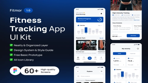 Fitmor - Gym & Fitness Tracking App UI Kit - Figma Resources