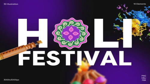 Holi Festival 3D Icon Set in PNG and more