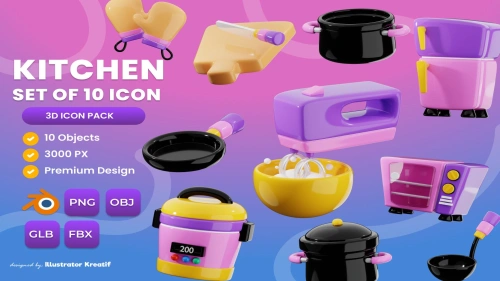 Kitchen 3d Icon PNG - OBJ - GLB - FBX Premium Design