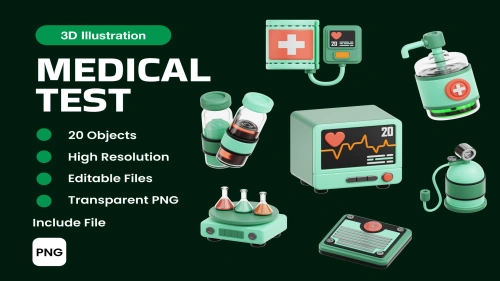 Medical Test 3D Illustration PNG Icons Set