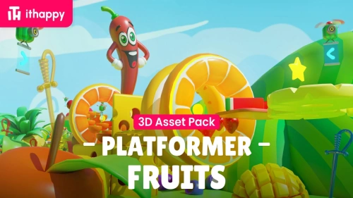 Platformer 5 Fruits - Low Poly 3D Models Pack | 3D Exterior | Unity Assets