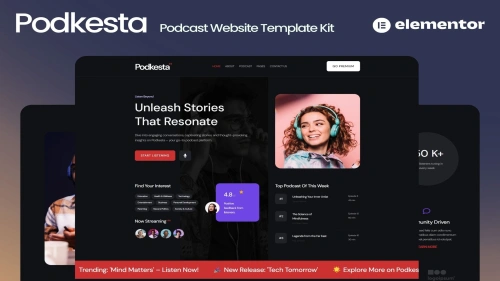 Podkesta - Dark Theme Podcast Elementor Template Kit