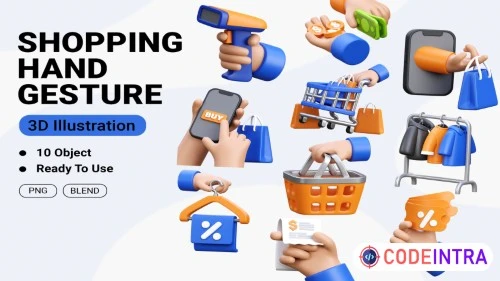 Shopping Hand Gesture 3D Icon Illustration