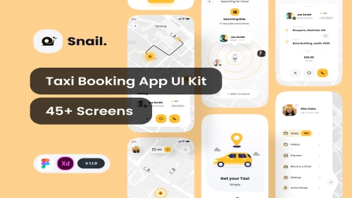 Snail Taxi booking app UI Kit - Figma Resources