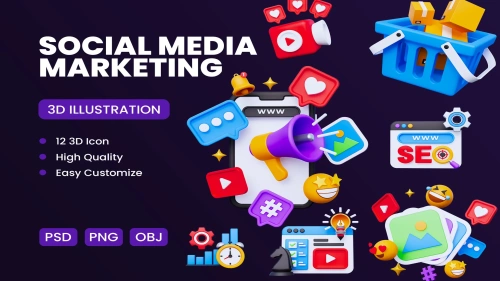 Social Media Marketing 3D Icon in PNG, PSD