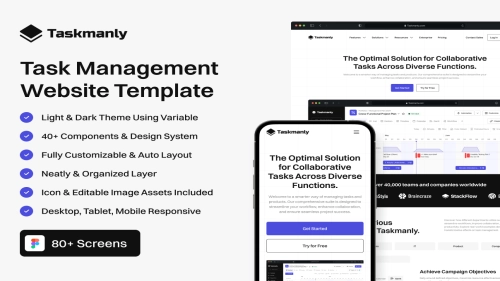 Taskmanly - Task Management Website UI Kit - Figma Resources