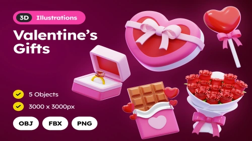Valentine's Gifts 3D Illustration PNG OBJ FBX Free Download